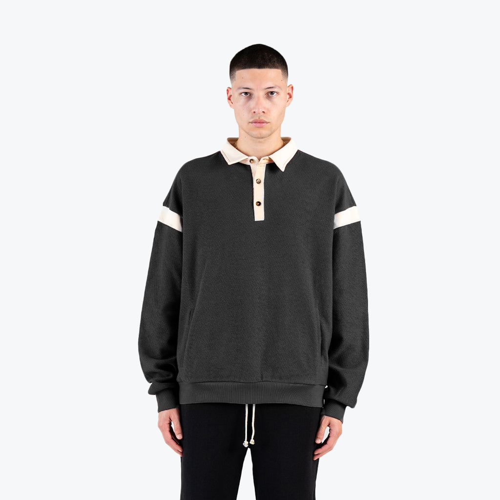 REVERSE WEAVE RUGBY LS - BLACK