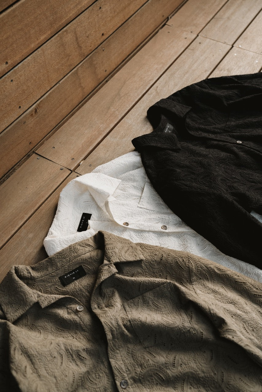 PAISLEY KNIT BUTTON UP - BLACK NOIR