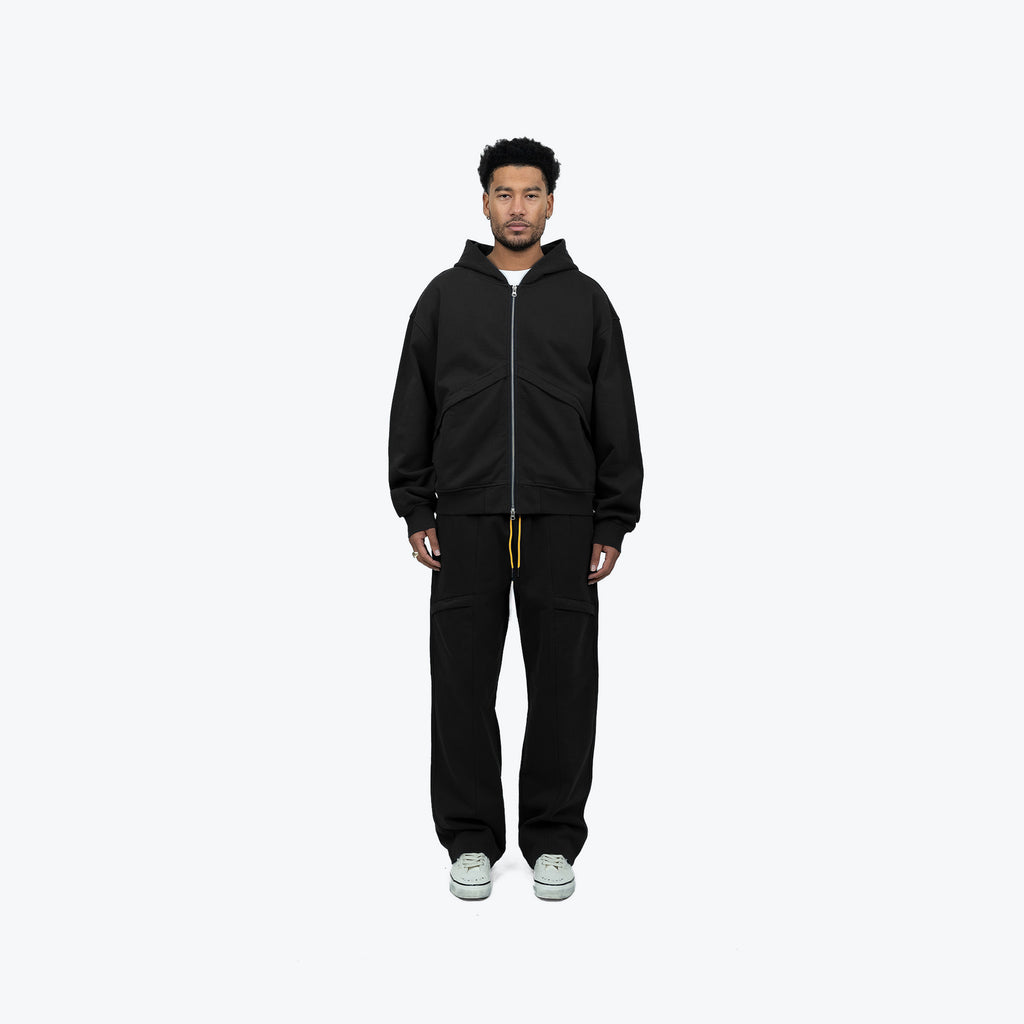 CHEVRON ZIP HOODIE - BLACK