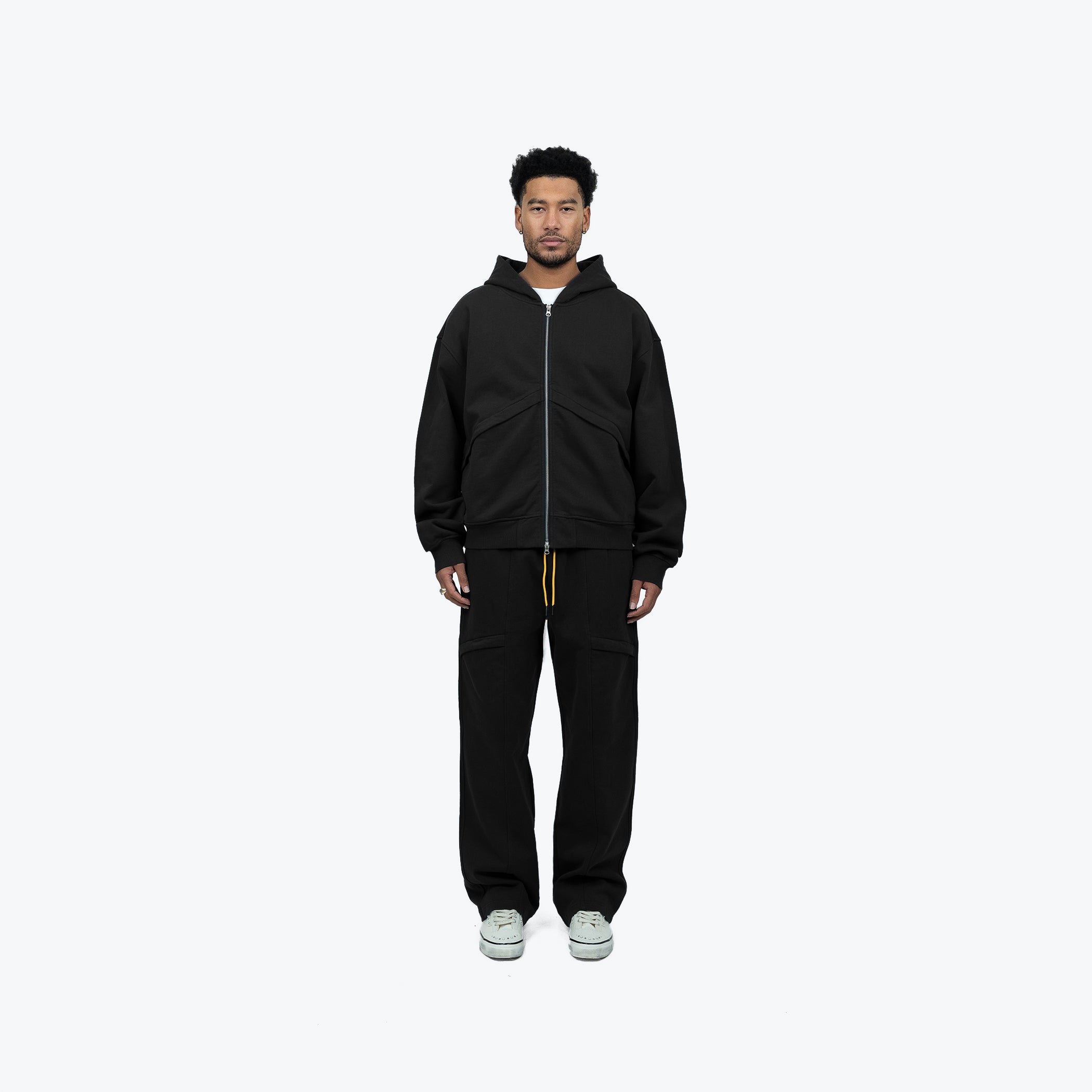 CHEVRON ZIP HOODIE - BLACK