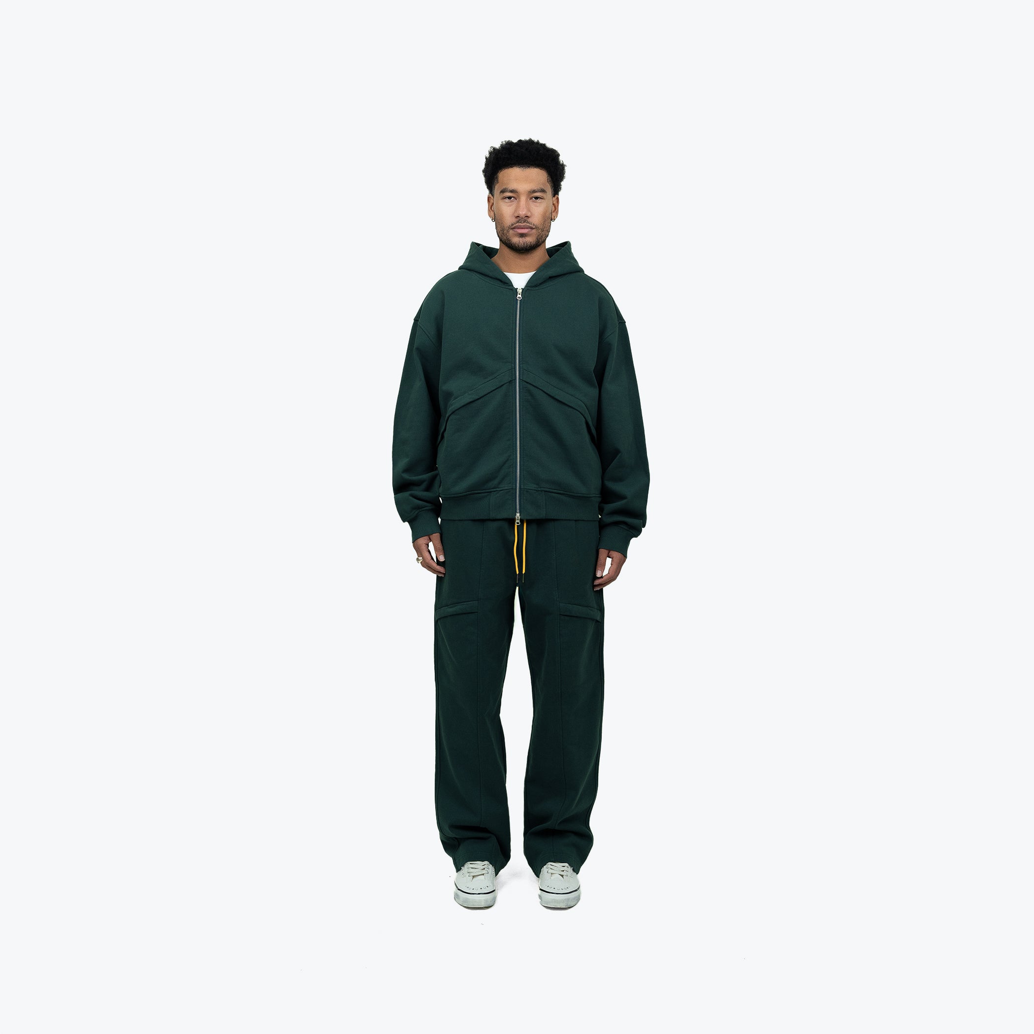 CHEVRON ZIP HOODIE - FOREST GREEN