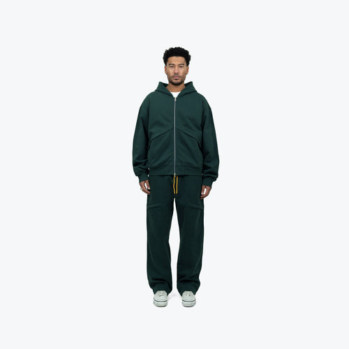 CHEVRON ZIP HOODIE - FOREST GREEN