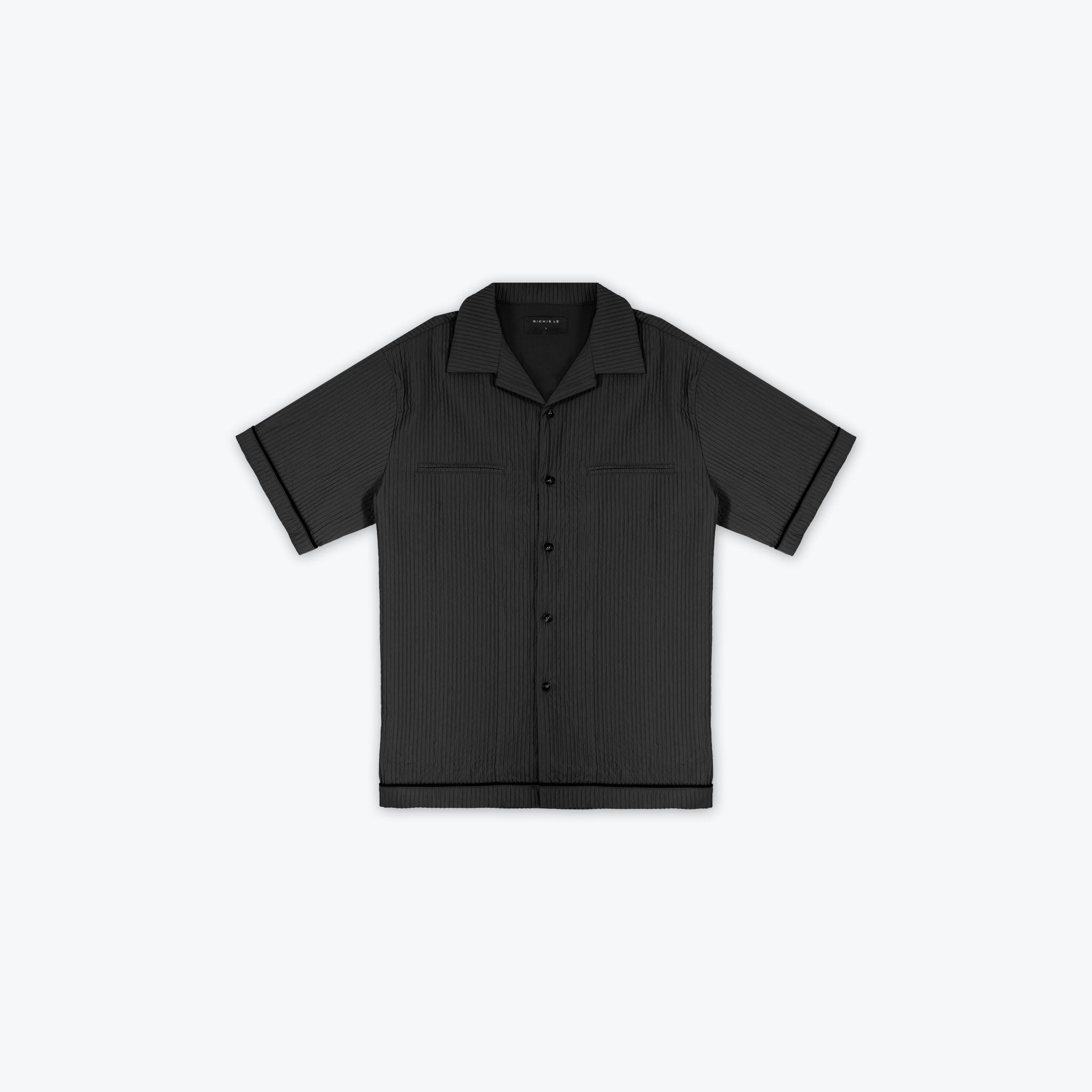 PLISSE BUTTON UP - BLACK