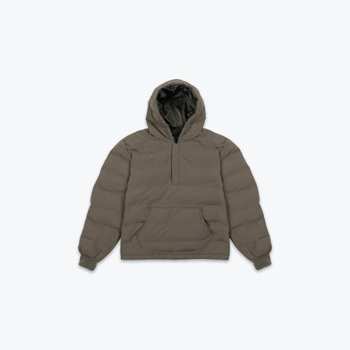 HOODED PUFFED PULLOVER - OLIVE