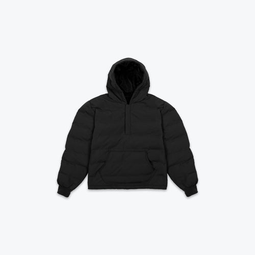 HOODED PUFFED PULLOVER - BLACK