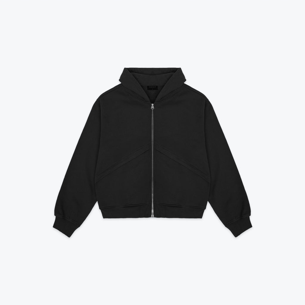 CHEVRON ZIP HOODIE - BLACK