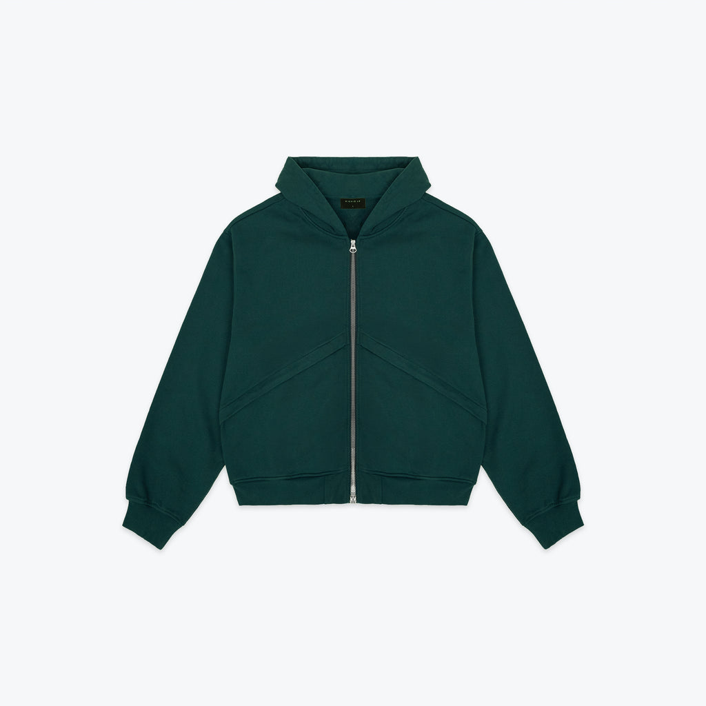 CHEVRON ZIP HOODIE - FOREST GREEN