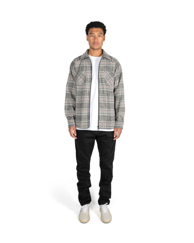 LINED ZIPPER FLANNEL - GREY/RED