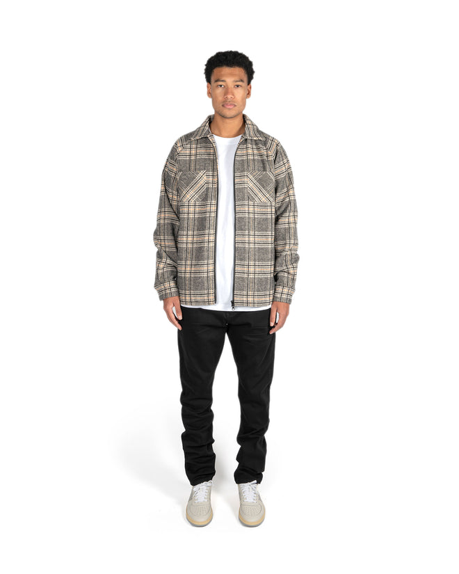 LINED ZIPPER FLANNEL - GREY/YELLOW