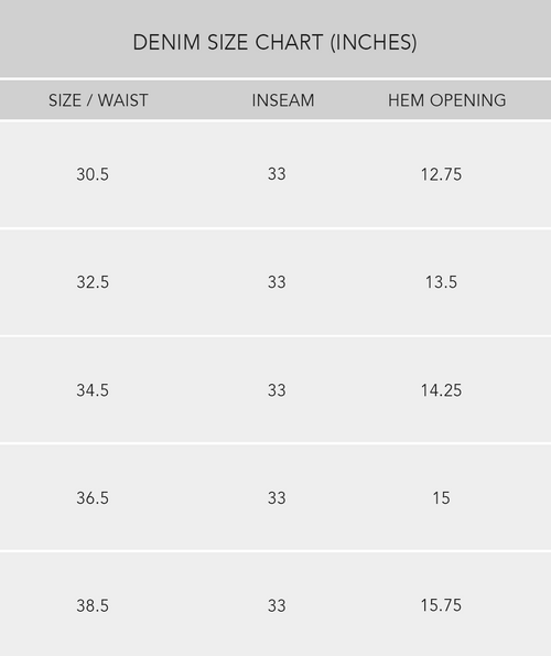 Wax jeans hot sale size chart