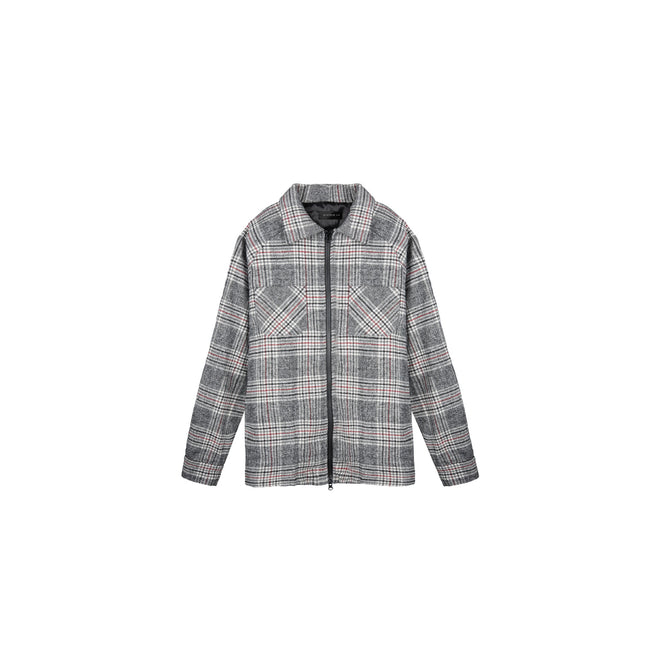 LINED ZIPPER FLANNEL - GREY/RED