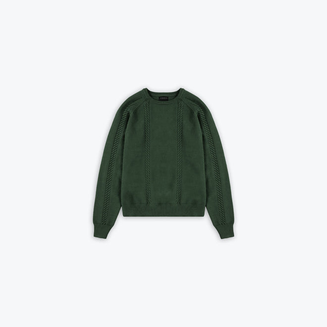 CABLE KNIT CREWNECK - FOREST GREEN