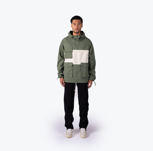 HOODED ANORAK PULLOVER - SAGE